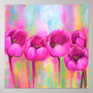 Poster Tulipes roses violettes - Peinture originale d'art