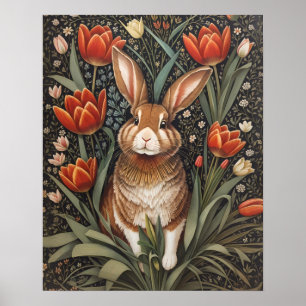 Poster Tulipes rouges Brown de lapin William Morris inspi
