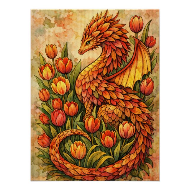 Poster Tulipes rouges Dragon Spring Dragons               (Devant)