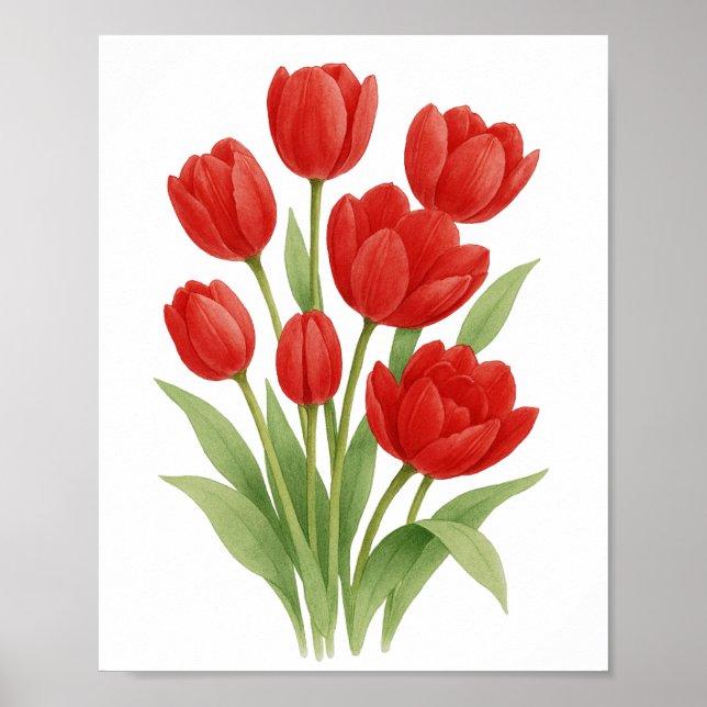 Poster Tulipes Rouges Peinture Murale Florale Art (Devant)