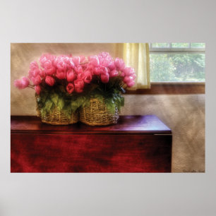 Poster Tulipes - Tulipes près d'une fenêtre