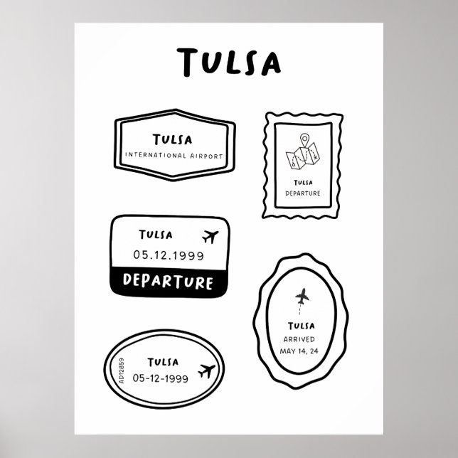 Poster Tulsa - Collection de timbres de voyage | Minimali (Devant)