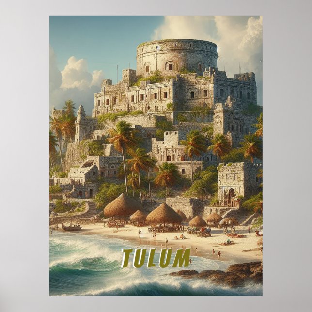 Poster Tulum Mexico Vintage voyage paysager (Devant)