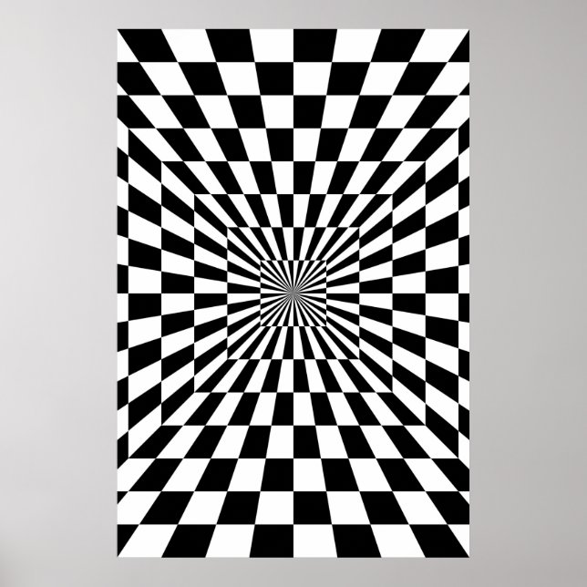 Poster tunnel d'échiquier d'illusion optique (Devant)