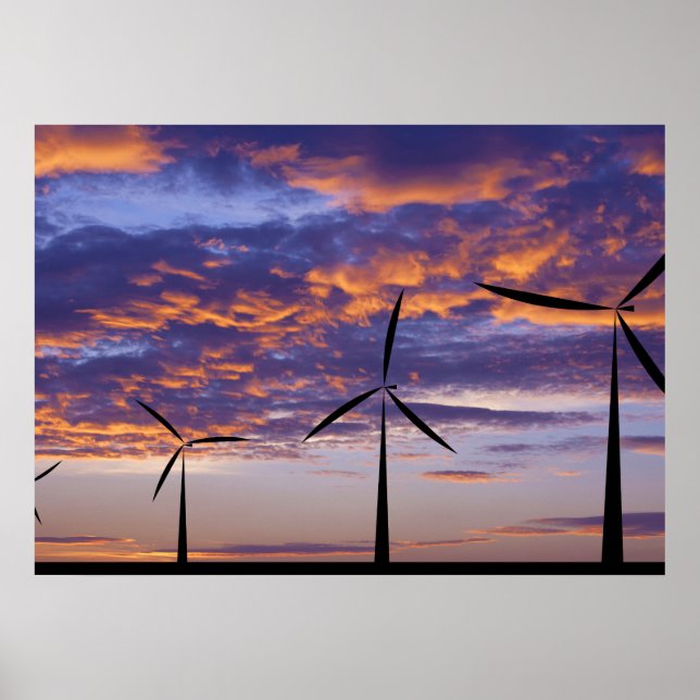 Poster Turbine de moulin à vent au coucher du soleil (Devant)