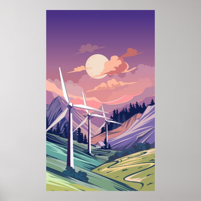 Poster Turbines éoliennes en montagne (Devant)