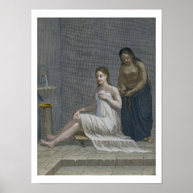 Poster Turc Girl, avoir les cheveux tressés dans les bain (Devant)