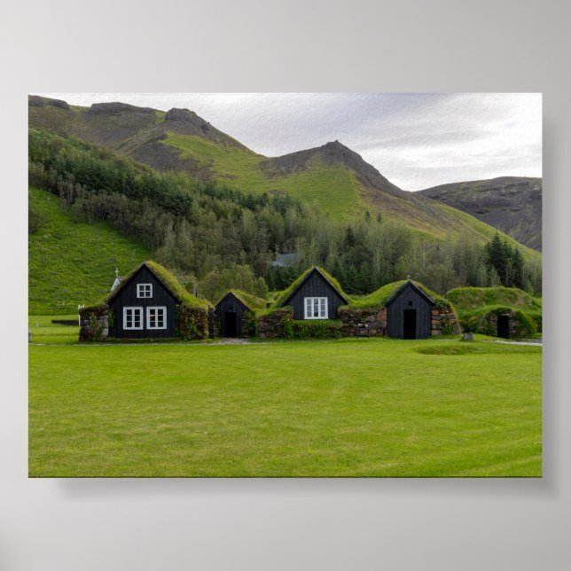 Poster Turf houses in Iceland (Devant)
