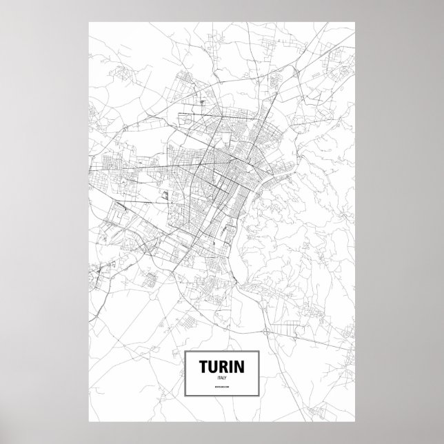 Poster Turin, Italie (noir sur blanc) (Devant)