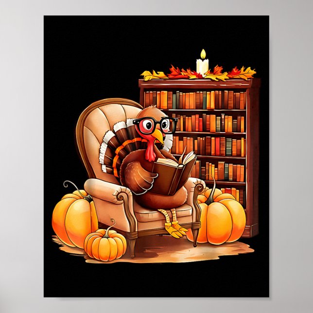 Poster Turkey Reading Books Fall Thanksgiving Teacher Boo (Devant)