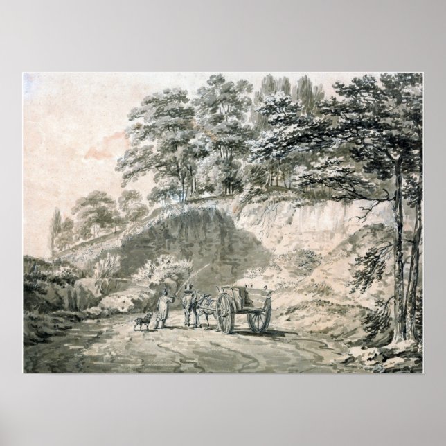 Poster Turner - Homme avec cheval et panier entrant dans  (Devant)