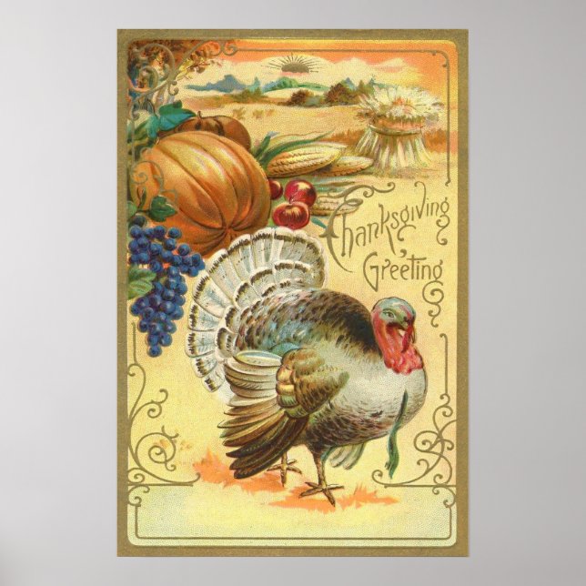 Poster Turquie Citrouille Corn Grappes Apple Haystack (Devant)