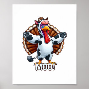 Poster Turquie En Costume De Vache, Moo Drôle Thanksgivin