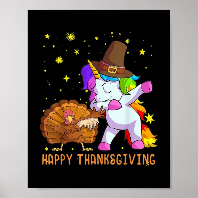 Poster Turquie Unicorne Danser Drôle Amusant Thanksgiving (Devant)