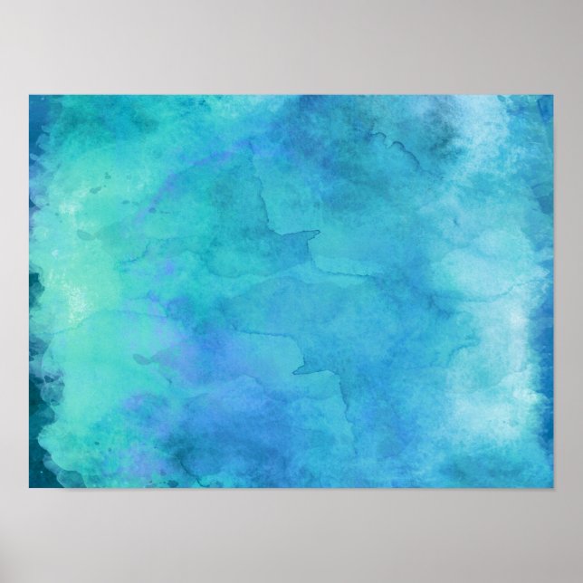 Poster Turquoise Aqua Blue Turquoise Aquarelle Motif de t (Devant)