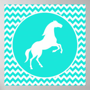 Poster Turquoise, Aqua Color Chevron; Equestre