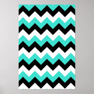 Poster Turquoise Black and White Chevron
