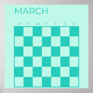 Poster Turquoise bleu Non daté À damiers Calendrier de ma