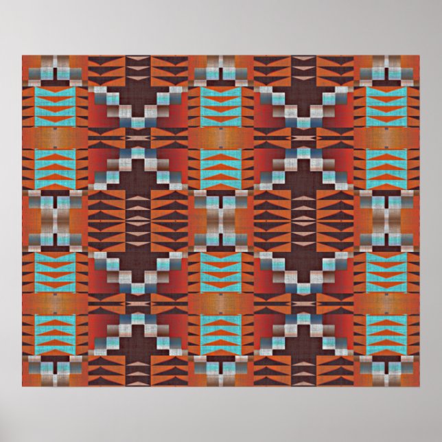 Poster Turquoise Bleu Sienne Orange Rouge BrownArt Tribal (Devant)