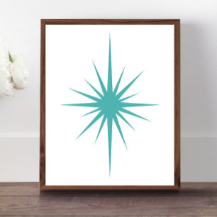 Poster Turquoise Bleu Starburst atomique milieu du siècle