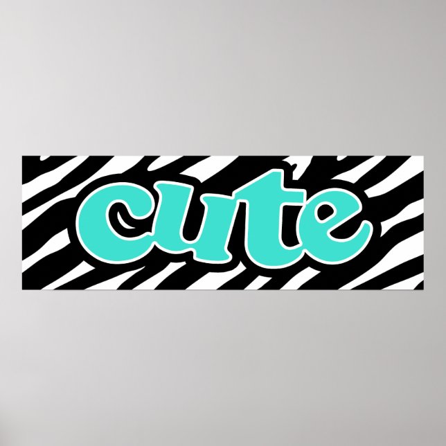 Poster Turquoise; bleu vert CUTE; zèbre rayures (Devant)