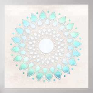 Poster Turquoise Blue Lotus Mandala Art