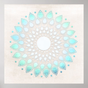 Poster Turquoise Blue Lotus Mandala Art