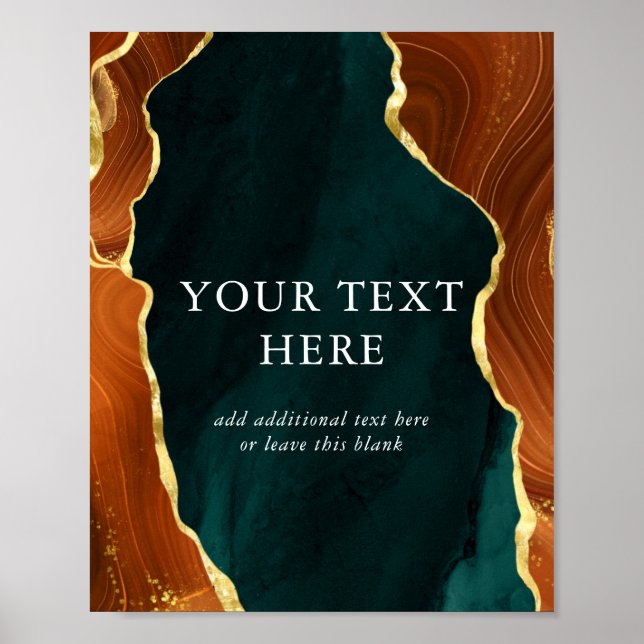 Poster Turquoise, Burning Orange & Gold Agate Mariage (Devant)