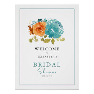 Poster Turquoise Burnt Orange Fête des mariées Mariage Bi