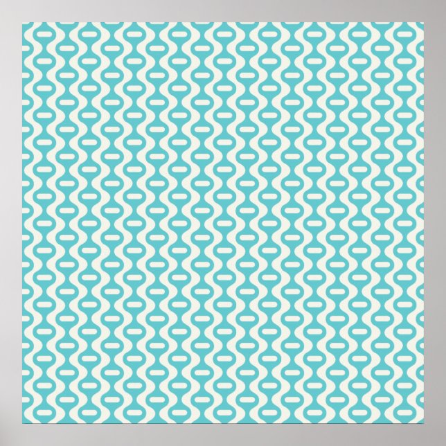 Poster Turquoise clair, Motif rétro Aqua Wavy (Devant)