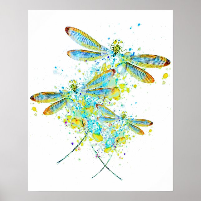 Poster turquoise Dragonfly splatz (Devant)