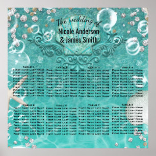 Poster Turquoise Enchanted Sea Starfish Bubbles Table Siè