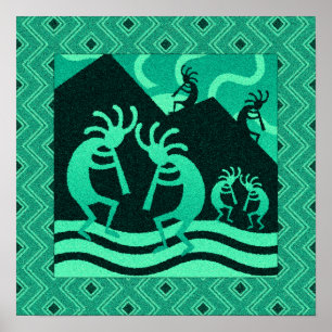 Poster Turquoise et art noir de mur de sud-ouest de