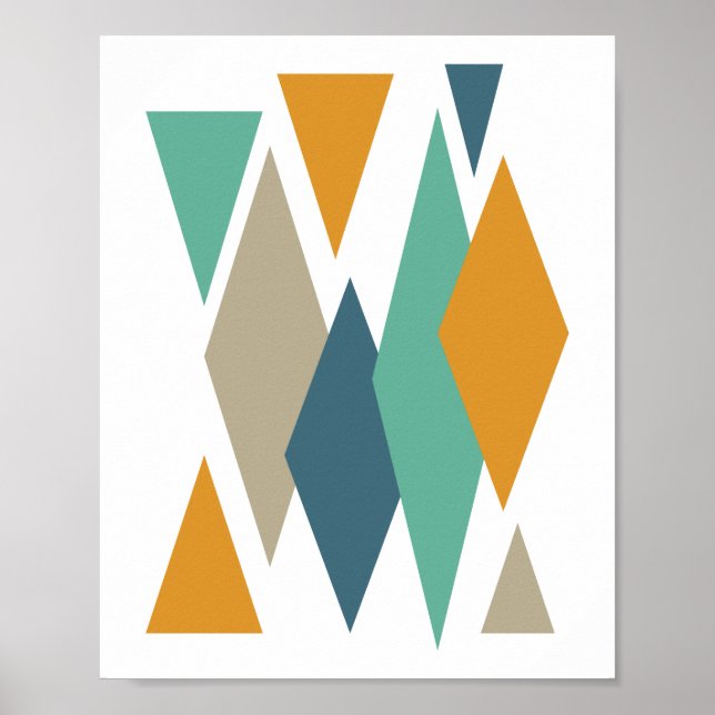 Poster Turquoise et diamants orange milieu du siècle rétr (Devant)