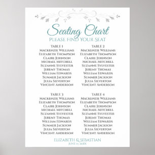 Poster Turquoise et gris Simple Mariage de 4 tables