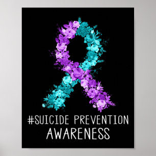 Poster Turquoise Floral Violet Prévention du suicide au r