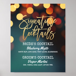 Poster Turquoise Gold Bokeh Light Mariage Signature Menu