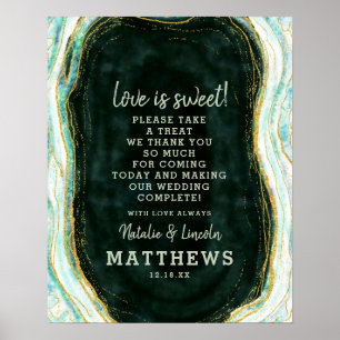Poster Turquoise Green & Gold Geode Love is Sweet Mariage