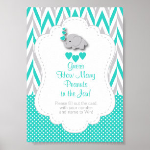 Poster Turquoise, Gris Blanc Eléphant Instruction de jeu