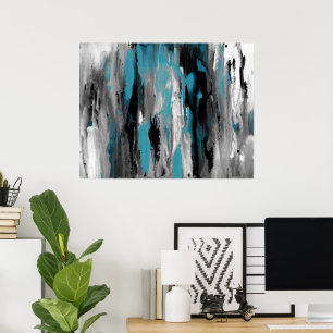 Poster Turquoise gris noir et blanc Abstrait