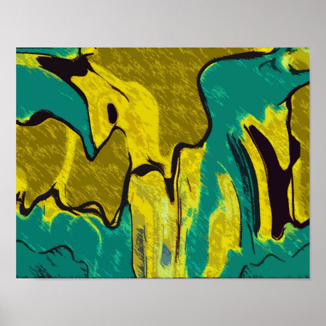 Poster Turquoise jaune moutarde Abstrait (Devant)