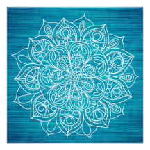 Poster turquoise Mandala Flower Design