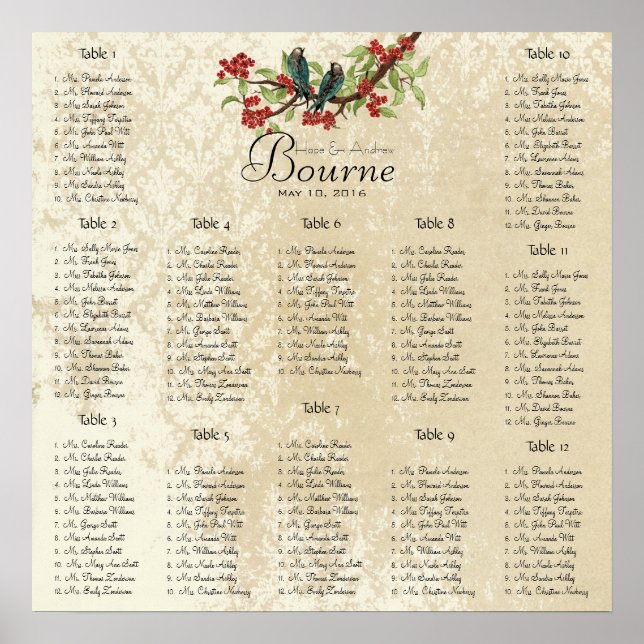 Poster Turquoise Mariage rouge Lovebird Siège Graphique 1 (Devant)