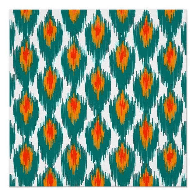 Poster Turquoise Orange Abstrait Tribal Ikat Diamond Moti (Devant)