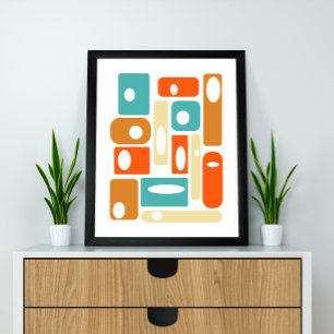 Poster Turquoise Orange Cream Carré Moderne du milieu du 