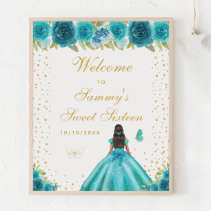 Poster Turquoise peau foncée fille Sweet sixteen Bienvenu