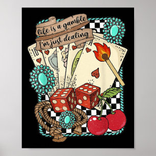Poster Turquoise Rétro Western Far West Cowboy Cowgirl