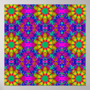 Poster Turquoise rose et Motif rétro jaune