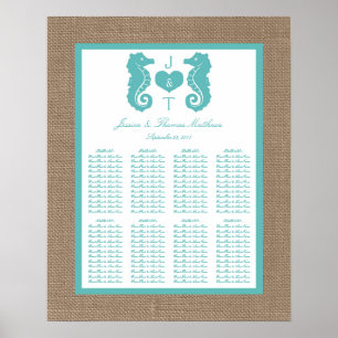 Poster Turquoise Seahors Burlap Beach Wedding Collection