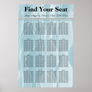 Poster Turquoise soie bleue avec perles blanches carte de